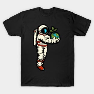 Astronaut Holding Earth Artwork T-Shirt